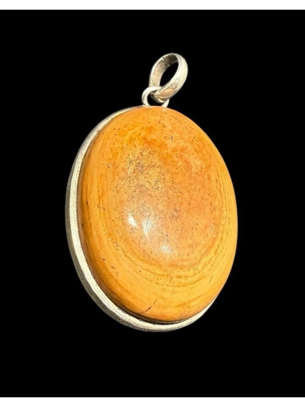 Vintage 925 Brown Jasper Pendant Oval Dome Dangle Drop Sterling Silver Large 2”